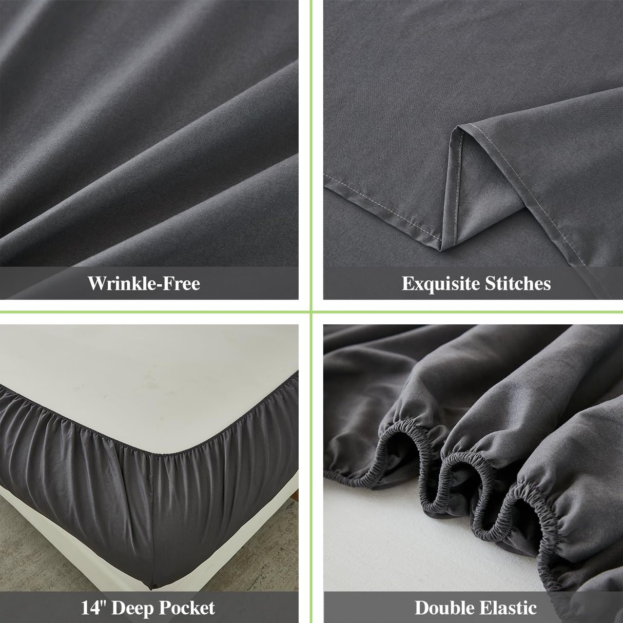 King Size Sheets Set, 4 Piece Microfiber Grey Bed Sheets King Set,Hotel Luxury Super