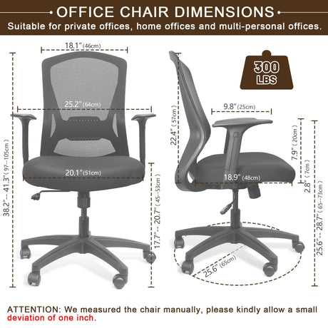 Ergonomic Swivel Computer Office Desk Chair with Adjustable Height Lumbar Support for Home Study