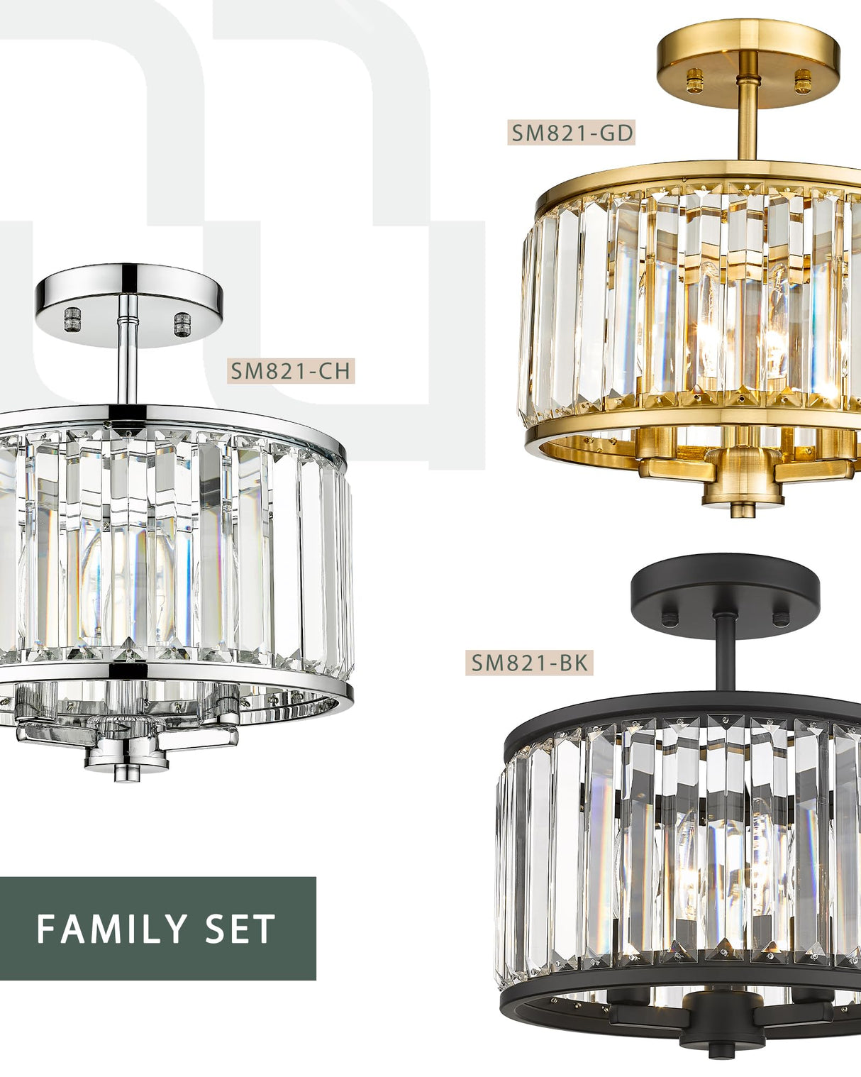 METWET Semi Flush Mount Ceiling Light Fixture, 11" Crystal Light Fixture, 3-Light Modern Lamps with Brush Gold Finish for Bathroom, Dinning Room, Hallway, Bedroom, SM821-BG