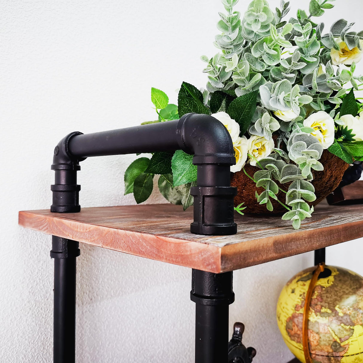 Industrial Bookshelves, Wood Pipe Bookshelf, 5 Shelf Rustic Display Storage Tall Standing