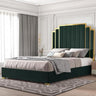 King Size Bed Frame and 65" Headboard, Upholstered Bed with Golden Plating Trim