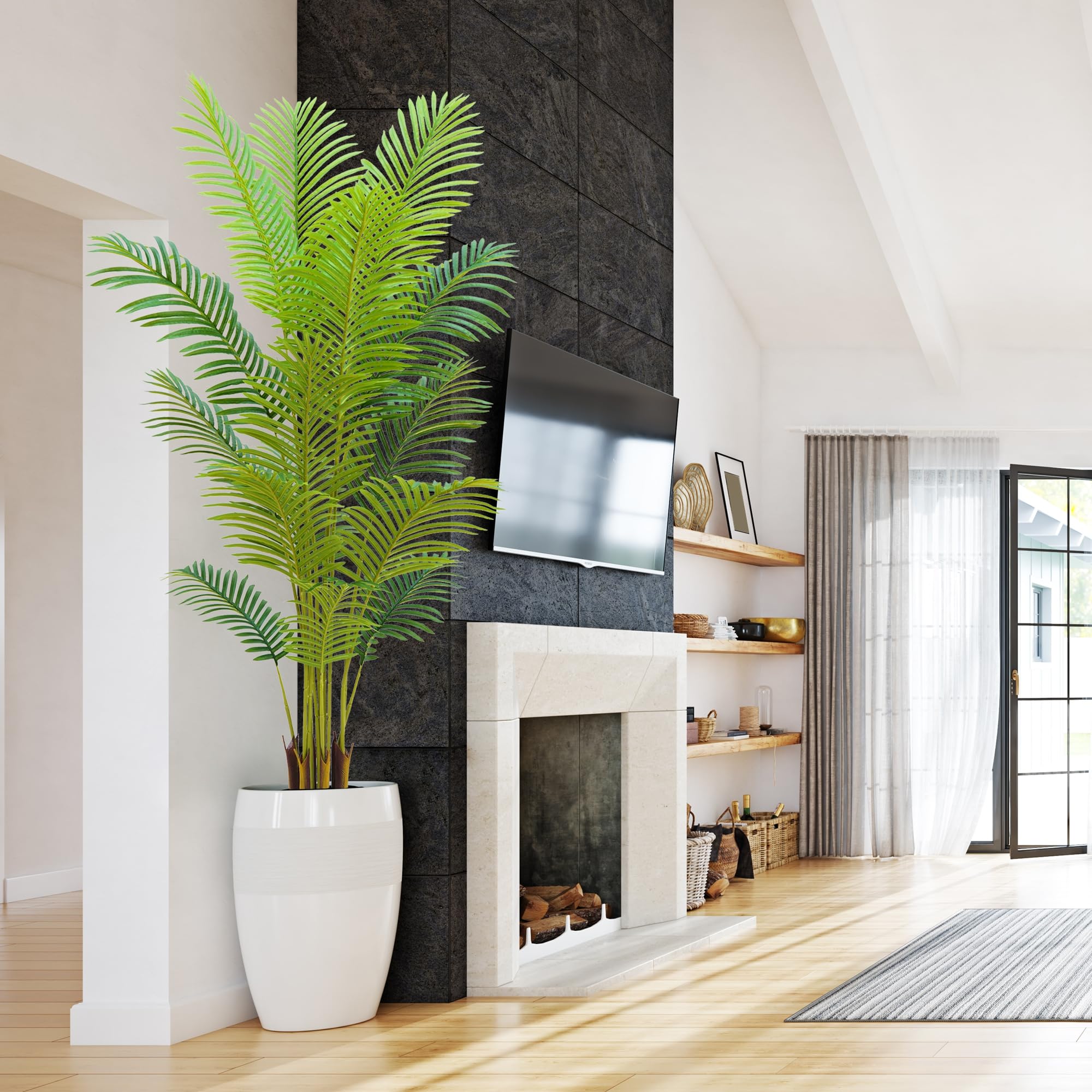 Artificial Palm Tree Indoor 6ft with with Realistic Leaves and Adjustable Branches and 15 Trunks, Faux Plants Indoor Tall - Ideal for Home Decor in Living Rooms, Offices, and Bedrooms