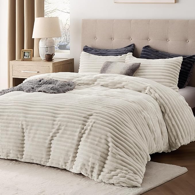 Fluffy Duvet Cover Set - Ultra Soft Plush Shaggy Comforter Cover Queen Size, Warm