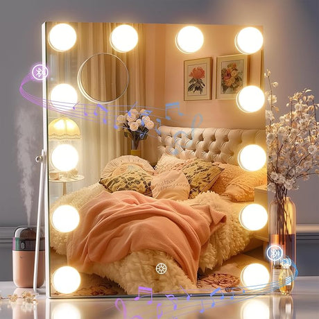 Vanity Mirror with Lights and Bluetooth Speaker, 11" x 14" Hollywood Mirror, Makeup Mirror