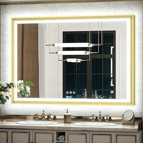 Black 36x36 Inch LED Bathroom Vanity Mirror with Front Lights Backlit Aluminum Alloy Frame Rectangle Beveled Edge