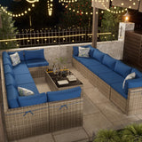 14-Piece Gray Rattan Patio Furniture Sets, Outdoor Conversation Sofa Sets