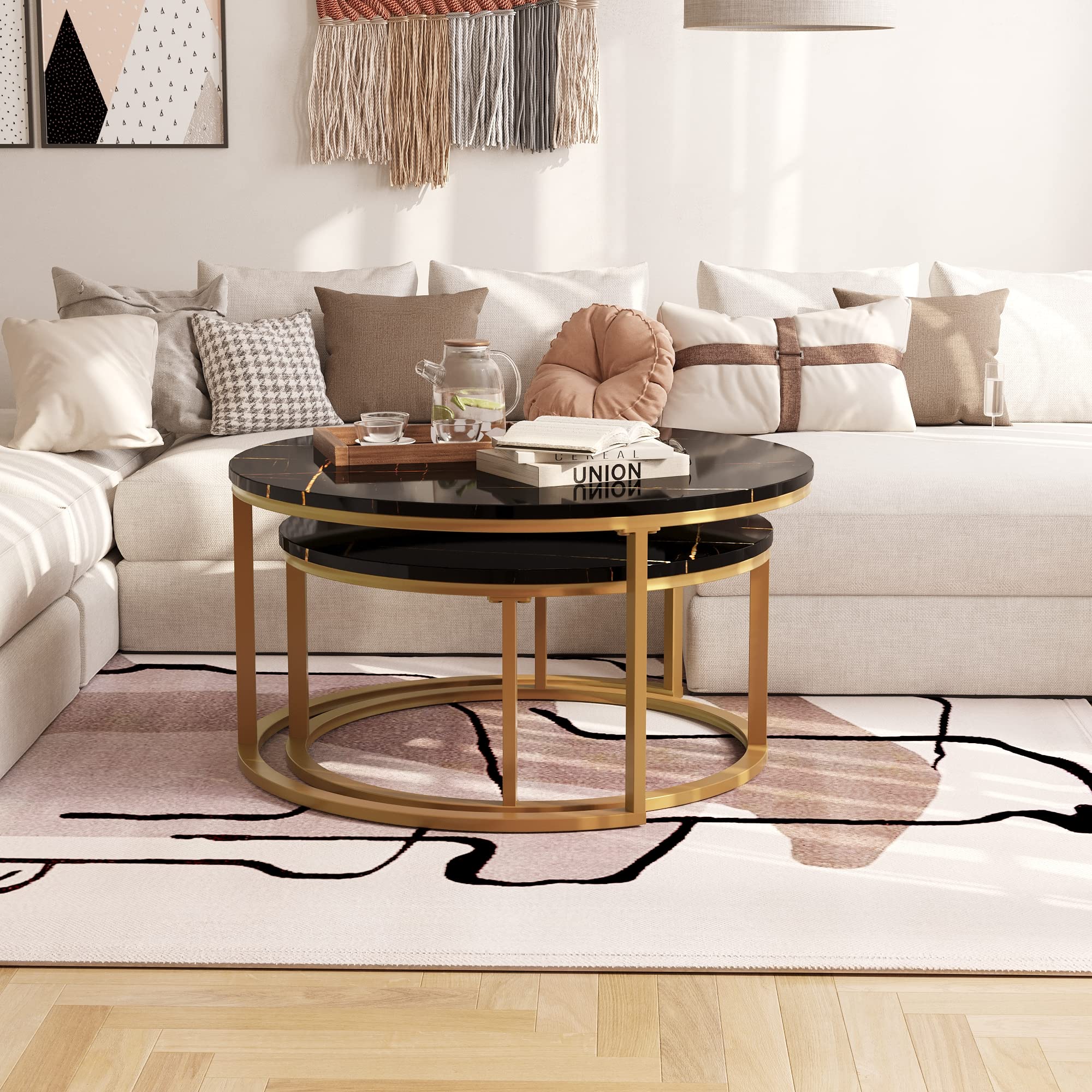 Round Coffee Table Nesting Tables Set of 2, Large : Ø 34.0", Small : Ø 26.0"