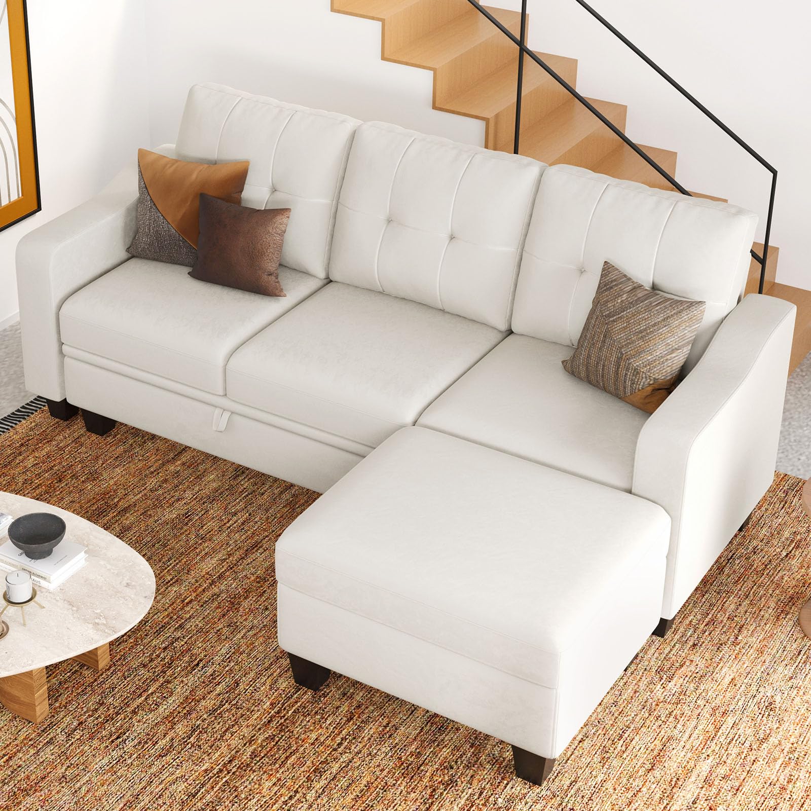 Velvet Sectional Couch with Storage, L Shaped Sofa