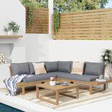 Acacia Wood Patio Furniture L-Shaped Outdoor Sectional Sofa Set with Coffee Table