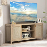 Rattan TV Stand for Living Room - 26" Tall Farmhouse Entertainment Center