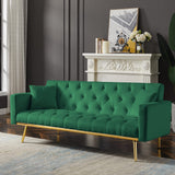 Modern Velvet Convertible Sleeper Sofa Couch with 2 Pillows, Folding Futon Sofa Bed
