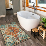 Bohemian Medallion Area Rug, 3x5 Boho Bathroom Rug, Non-Slip Distressed