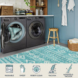 Lahome Moroccan Boho Bathroom Runner Rug,2x6 Teal Kitchen Runner Rug Non Skid Washable Hallway Runner 6ft,Low-Pile Soft Rug Geometric Indoor Carpet Runner for Entryway Laundry Room Bedroom