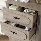 5 Drawer Grey Dresser, 43" Wood Dresser Samll Dresser Chest of Drawers with Large Storage Space,