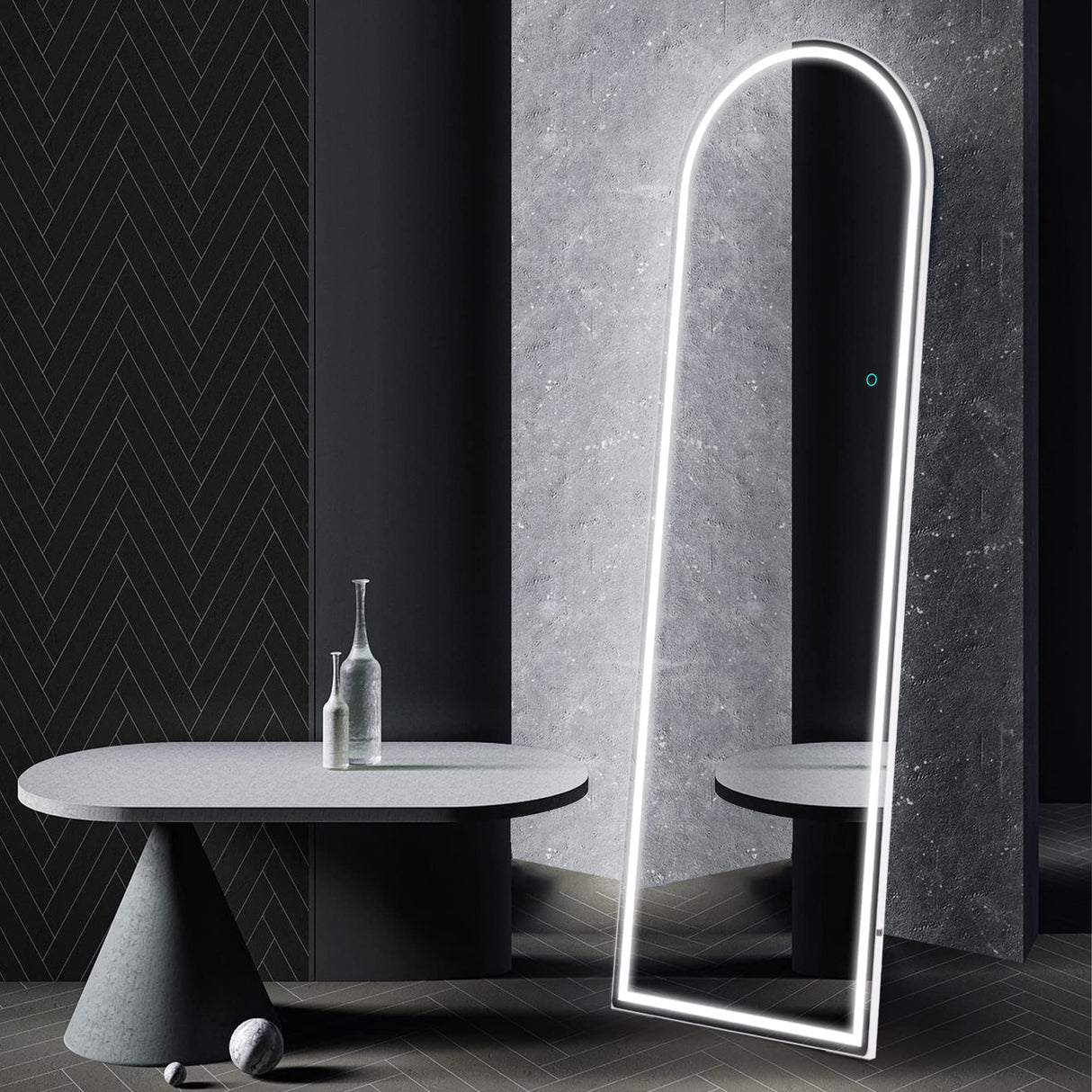 63'' x 20' Full Length Mirror with LED Lights, Arched Floor Standing Mirror, White