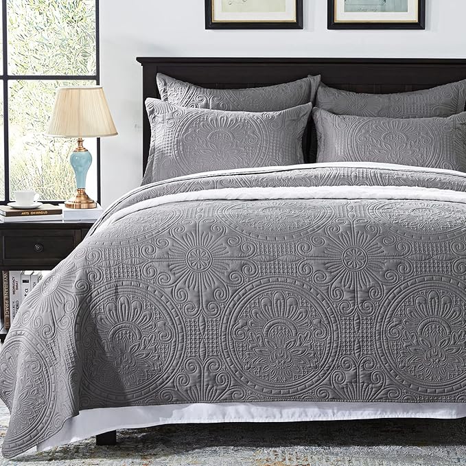 cabin King Size Quilt Set Blue Bedspreads - Soft Bed Summer Quilt Lightweight Microfiber