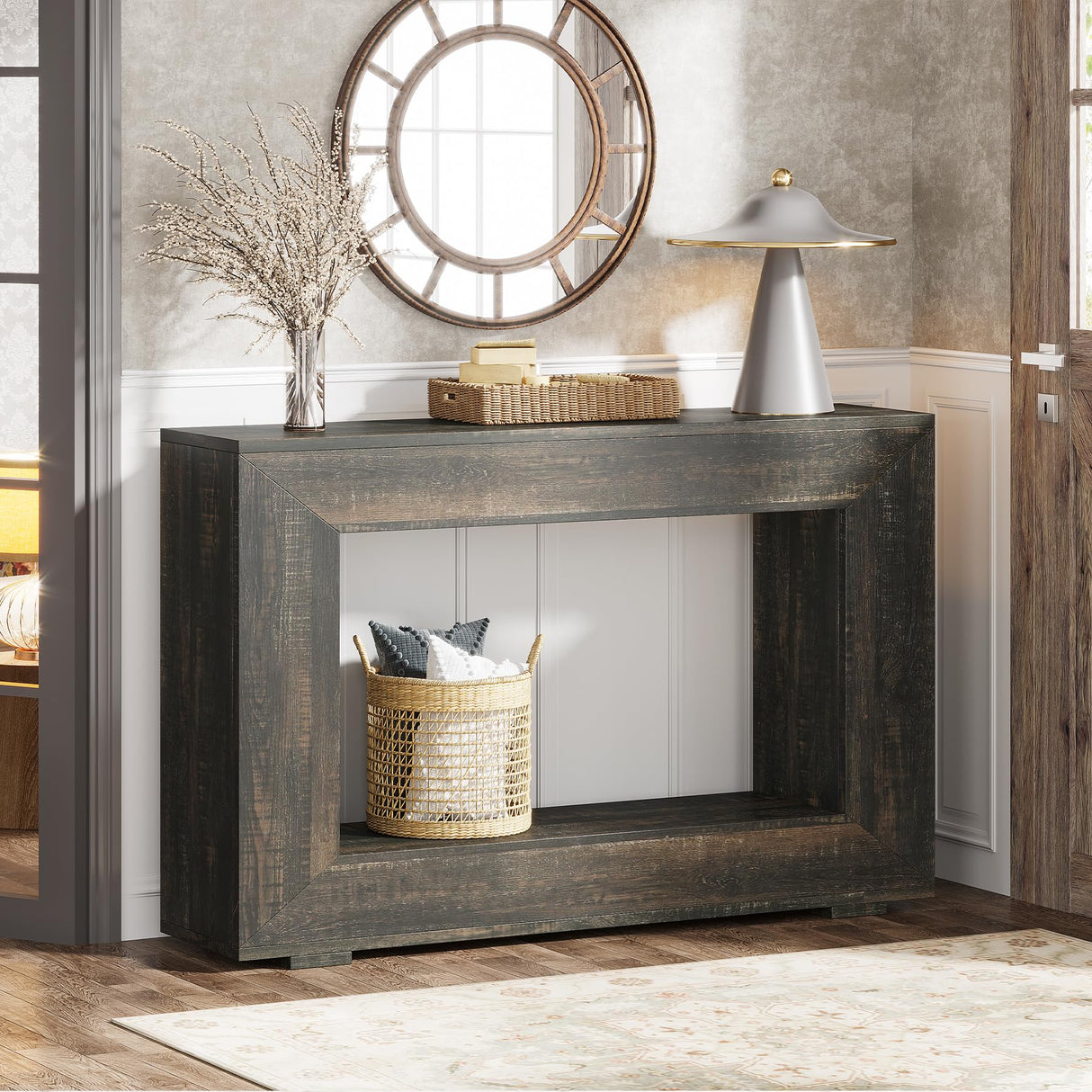 Farmhouse Console Table, 47 Inches Entryway Console Table with Storage