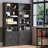 Industrial Bookshelves and Bookcases with Doors Floor Standing 6 Shelf Display Storage Shelves 70 in Tall Bookcase for Home Office, Living Room