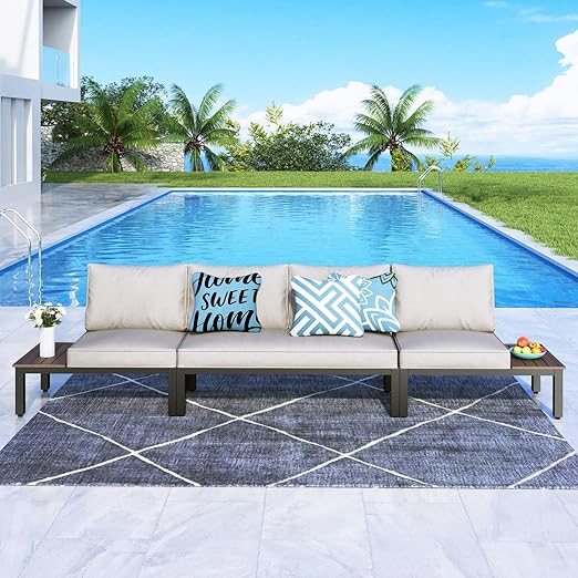 5 Pieces Patio Furniture Set,Outdoor Metal Frame Sectional Sofa Conversation Set