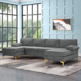 Large Velvet Fabric U-Shape Sectional Sofa, Double Extra Wide
