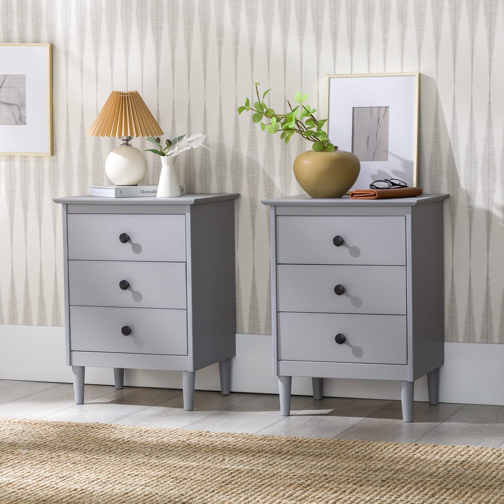 Myron Modern 3-Drawer Nightstands, Set of 2, Grey