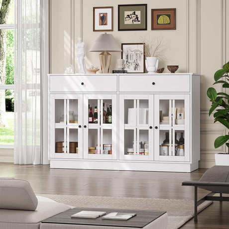 Buffet Cabinet with Storage, White Sideboard Buffet Cabinet Featuring LED Light