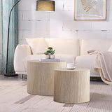 Round Nesting Coffee Table Set of 2 Modern Drum Coffee Table Side Table Storage