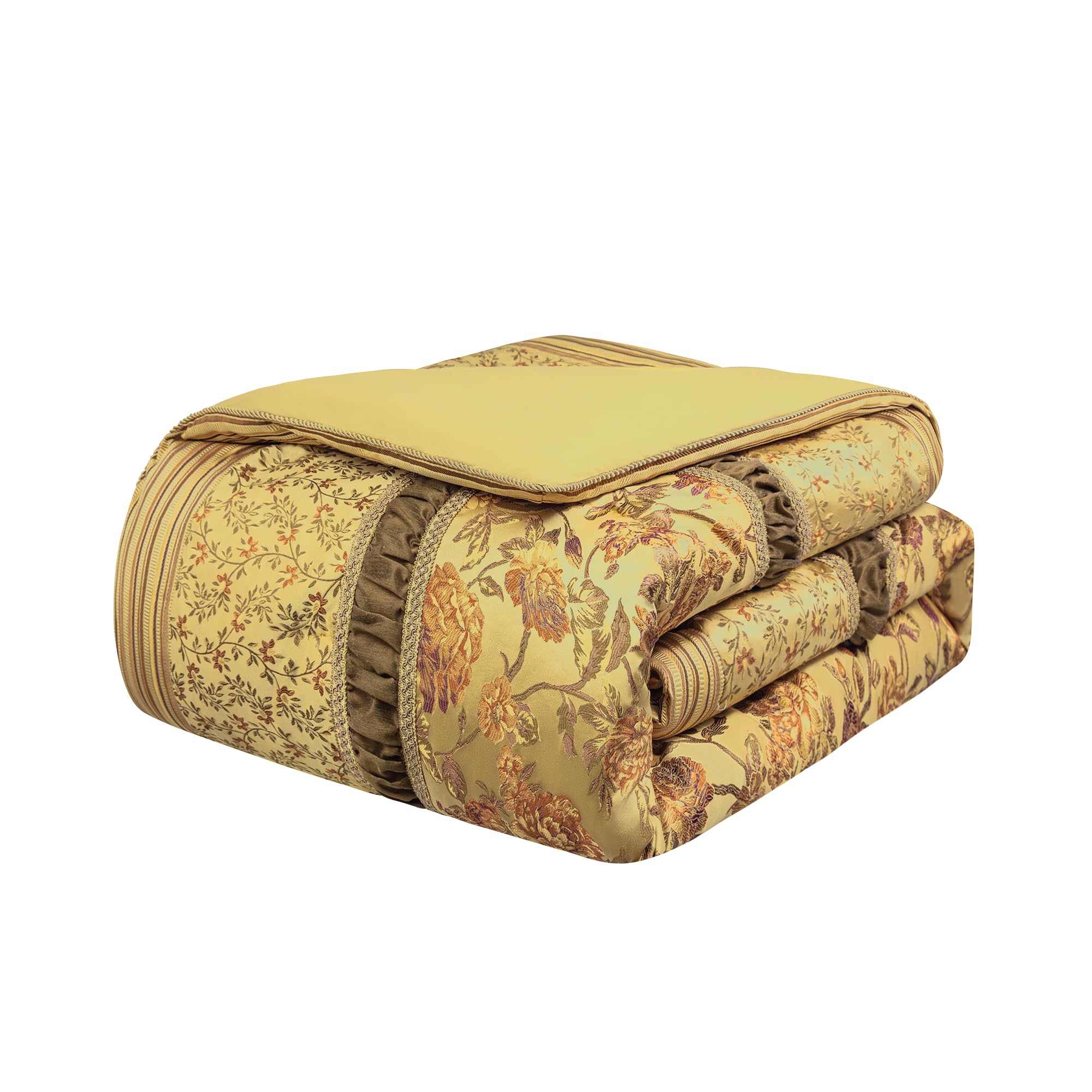 Luxury Comforter Sets Classic Framework Design, Damask Floral Queen Bedding with Euro Shams,