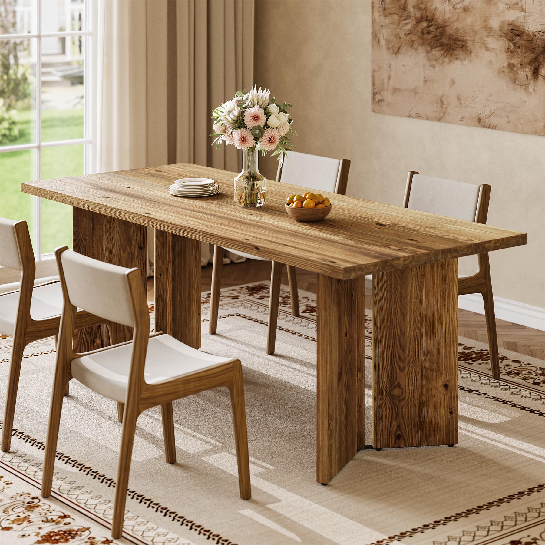 63-Inch Solid Wood Farmhouse Dining Table for 4-6