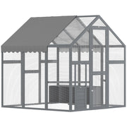 Large Chicken Run, Wooden Chicken Coop with Waterproof & Anti-UV Cover, Split Door