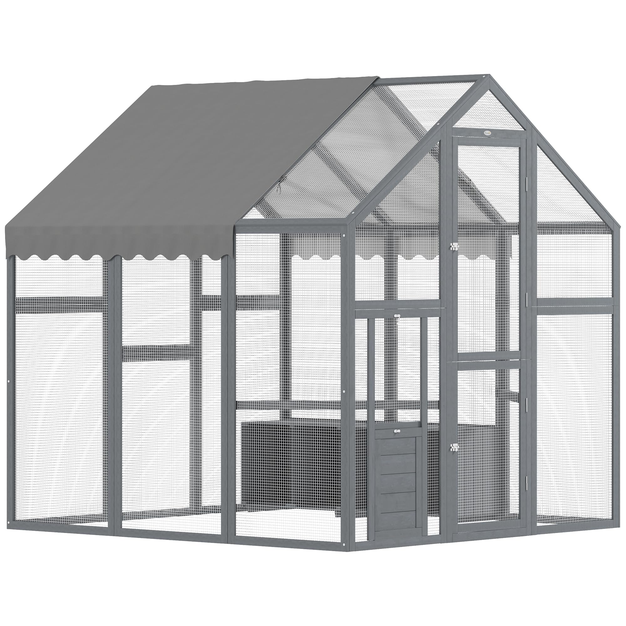 Large Chicken Run, Wooden Chicken Coop with Waterproof & Anti-UV Cover, Split Door