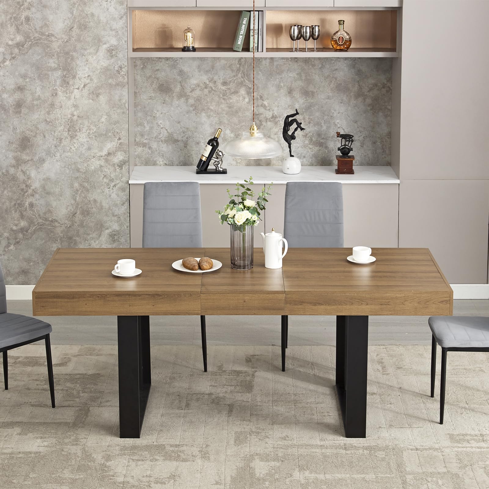 63-79 Inch Extendable Dining Table - Modern Farmhouse Wooden Kitchen Table