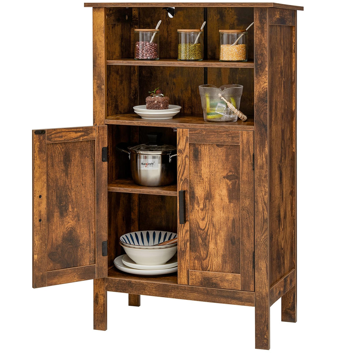 Storage Cabinet with Adjustable Shelves, Retro Floor Storage Cabinet