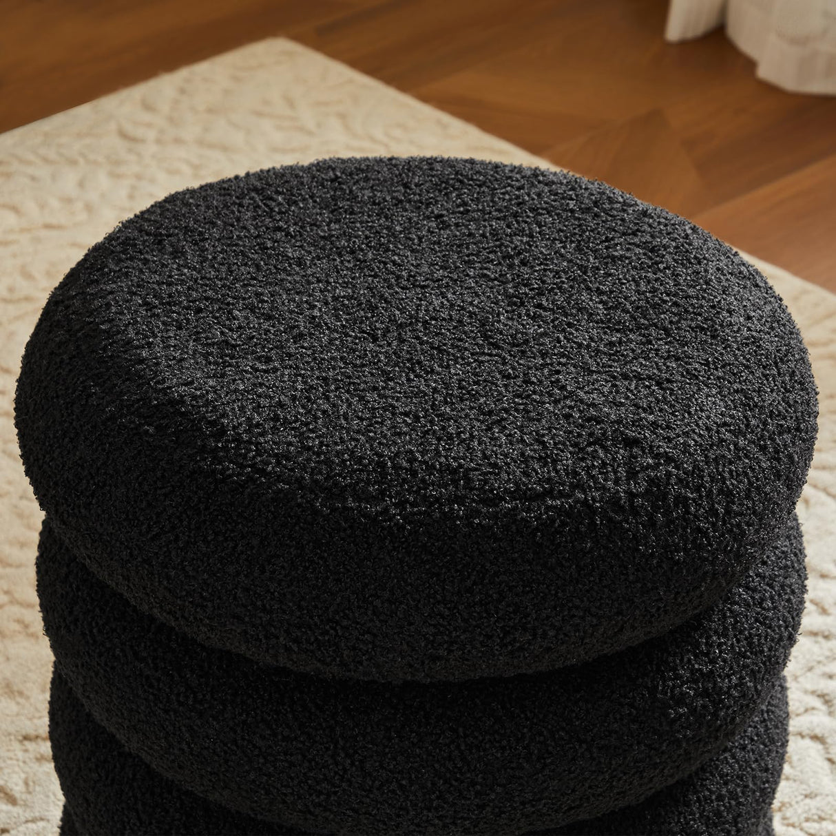 17.5'' Round Ottoman Foot Stool Fabric Storage Footrest Vanity Stool Chair