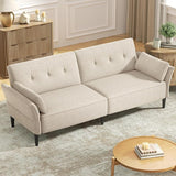 89” Futon Sofa Bed, Velvet Fabric Comfy Futon Couch Bed with 2 Square Pillows