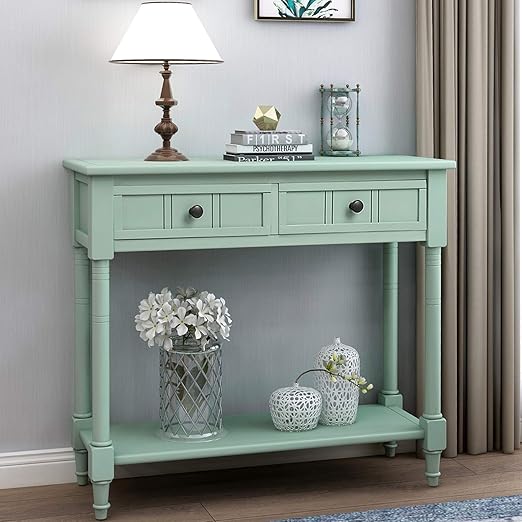 Sofa Table Antique Style Wooden Console Table with 2 Drawers and Bottom Shelf