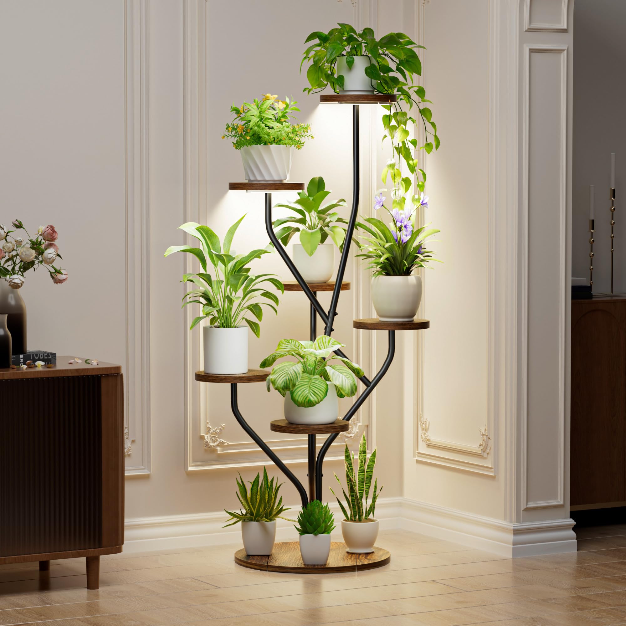 Plant Stand Indoor, Corner Plant Stand with Grow Lights - Tree-Shaped 7 Tiered Indoor
