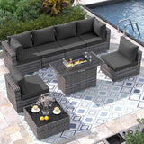 8 Piece Patio Furniture Set with 43" Fire Pit Table, Outdoor Sectional Sofa Set Heavy Duty