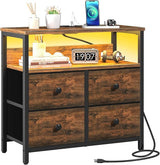 Night Stand with Charge Station, Nightstand with 4 Drawers Bedside Table, LED Dresser