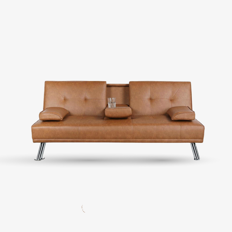 Convertible Sofa Bed Adjustable Couch Sleeper Modern Faux Leather Guest Bed