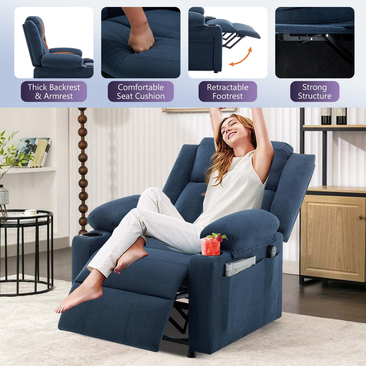 Power Recliner Chair for Adults Single Sofa Recliner with Massage and Heat for Living