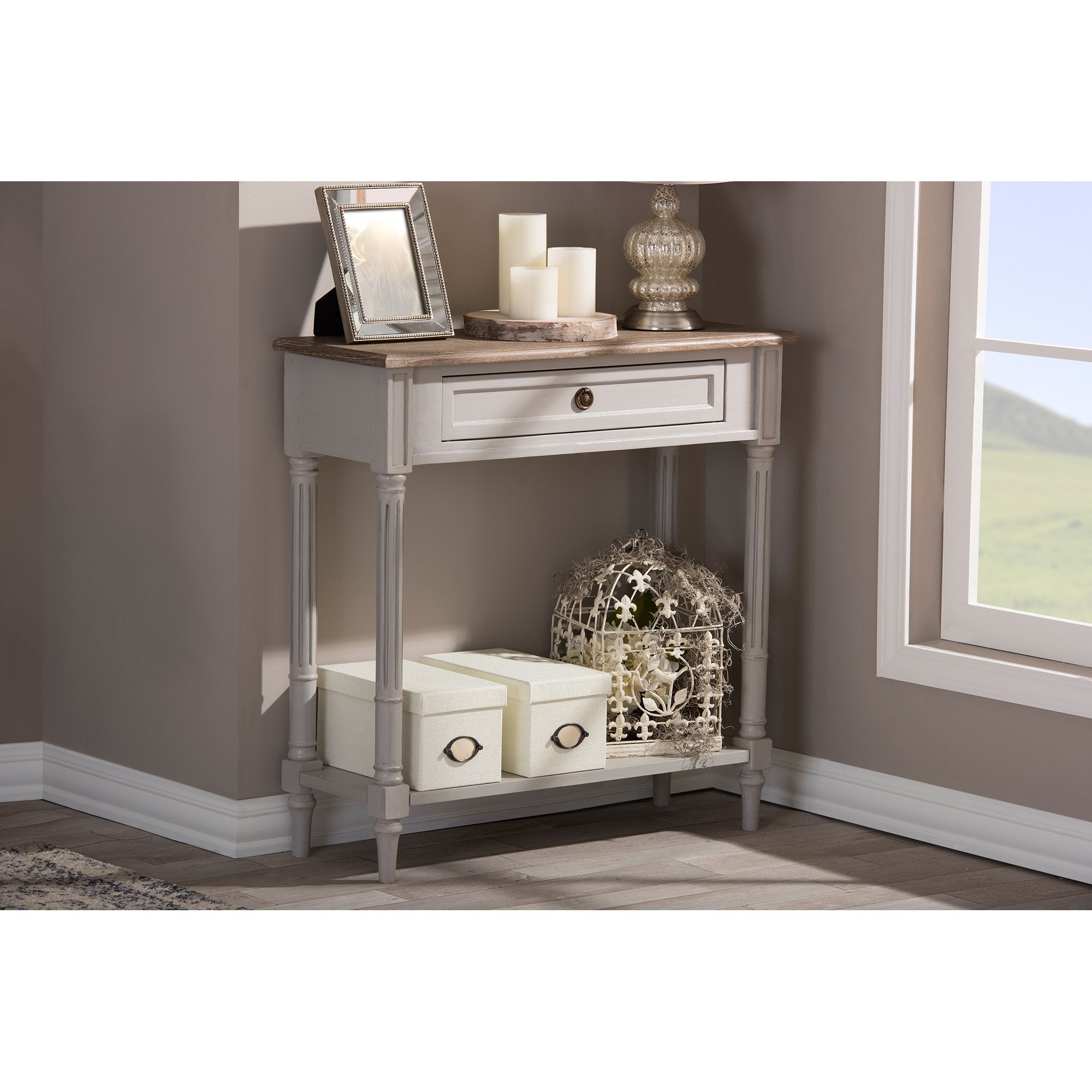 EDD8VM/M-B-W1 Console Table, White Wash