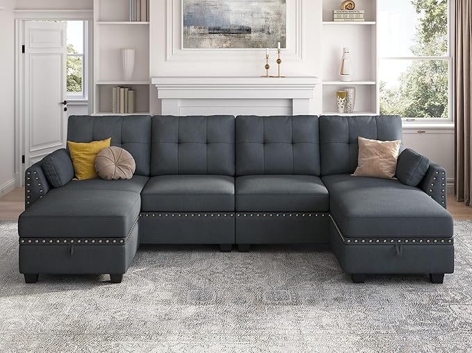 L Shaped Couch with Storage Ottoman Reversible Sofa Sectional for Living Room