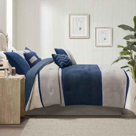 Palisades Comforter Set Modern Faux Suede Pieced Stripe Design