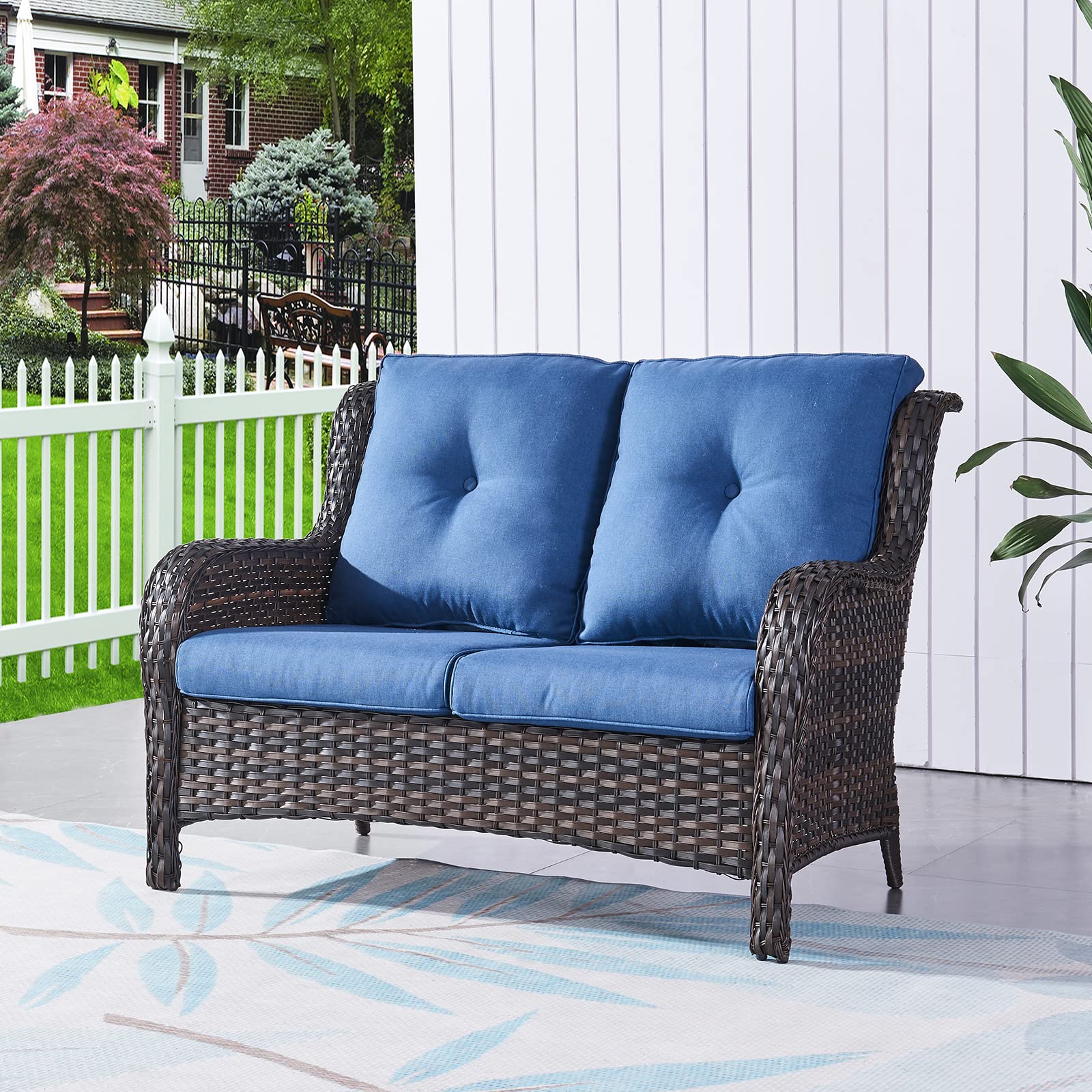 Outdoor Loveseat Wicker Patio Sofa - 2-Seat Rattan Outdoor Couch Patio Furniture