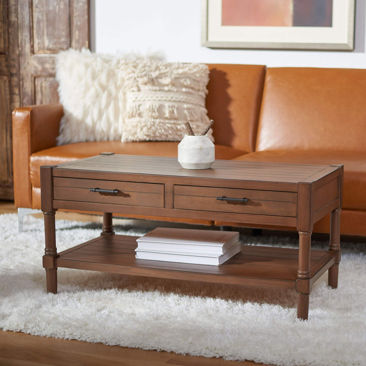 Collection Filbert Brown 2-Drawer Bottom Shelf Coffee Table COF5703C