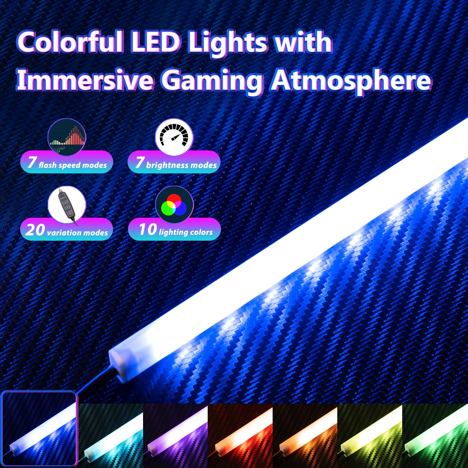 Gaming Desk with Power Outlet & LED Lights, Gaming Computer Desk 47inch with PC