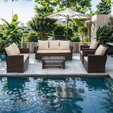 4 Piece Outdoor Patio Furniture Sets, Wicker Conversation Set for Porch Deck