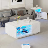 3-Piece Modern High Gloss LED Table Set, Coffee Table with 20-Color LED Lights