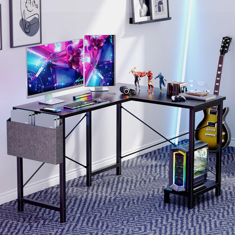 L Shaped Desk Gaming Computer 50 Inch Reversible Corner PC Work Table for Writing